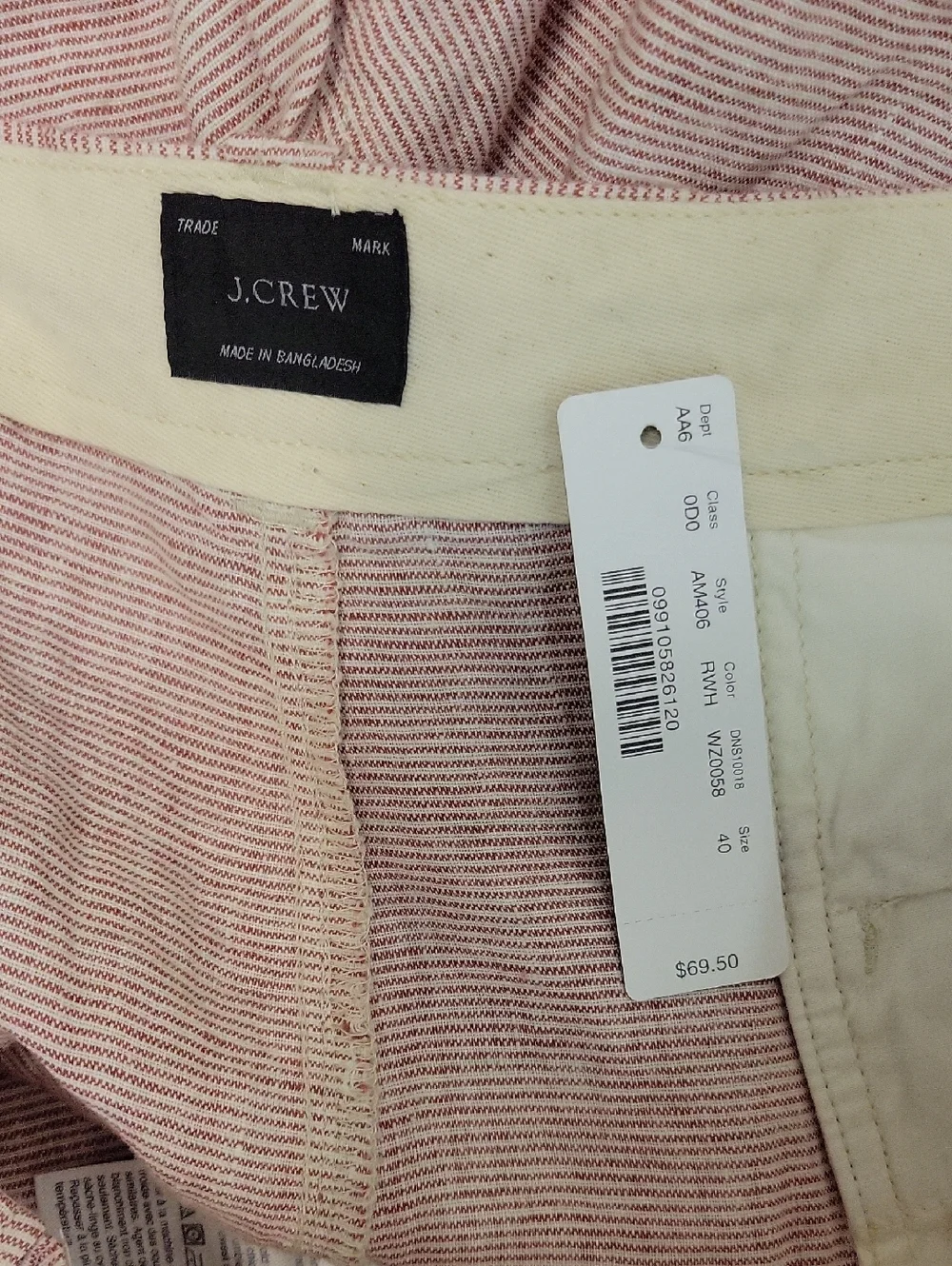 J. Crew Maroon Striped Linen Shorts Men's 40. New Summer Lightweight Vacation